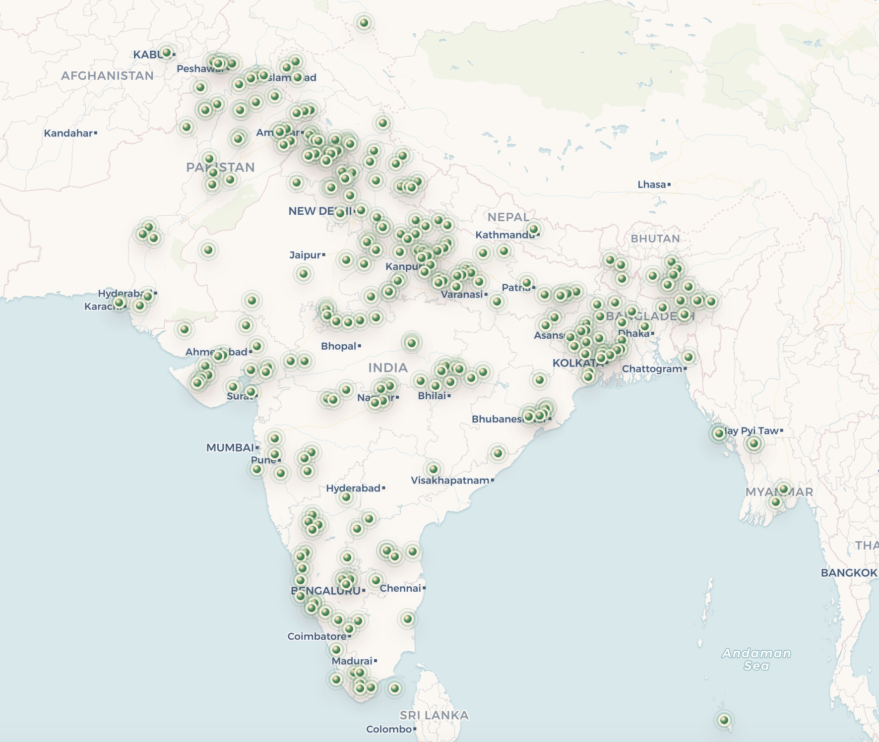 Map of approved Imperial Gazetteer places across South Asia